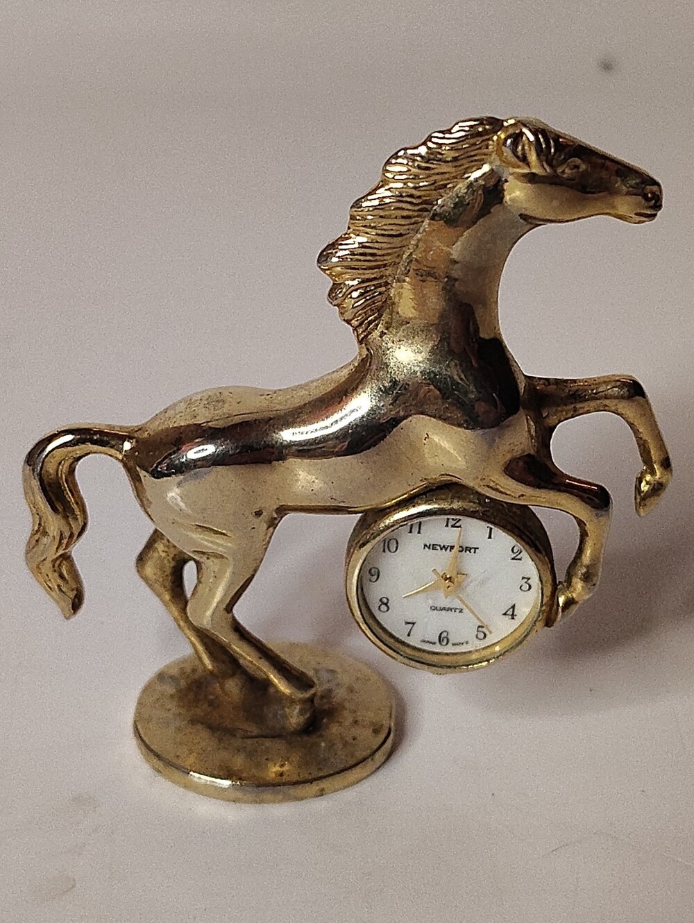 Miniature Brass Rearing Horse Newport Clock Japan Movement Needs Battery